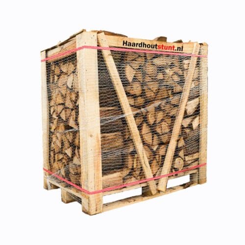 Eikenhout haardhout ovengedroogd 1m³ gestapeld op pallet
